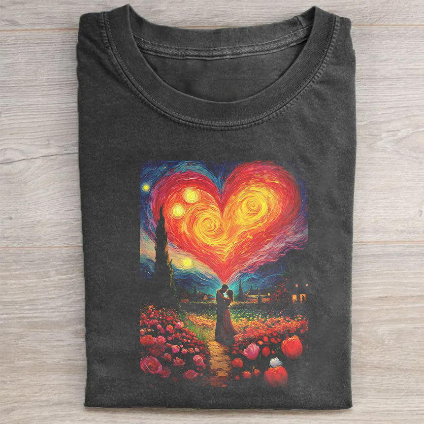 Casual T-Shirt Black Heart Landscape Print for Daily Wear