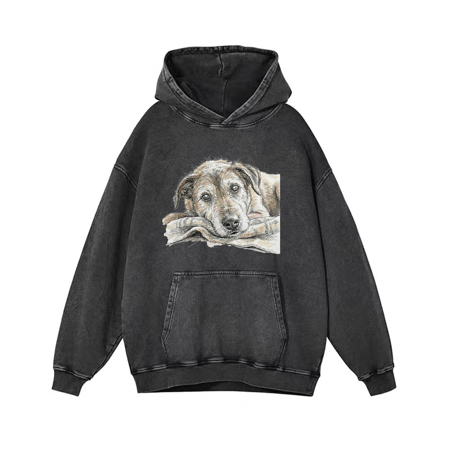 Heygraff™ "Old Soul" Hand-Drawn Dog Sketch tshirt | Vintage Washed Cotton| Quiet Companions