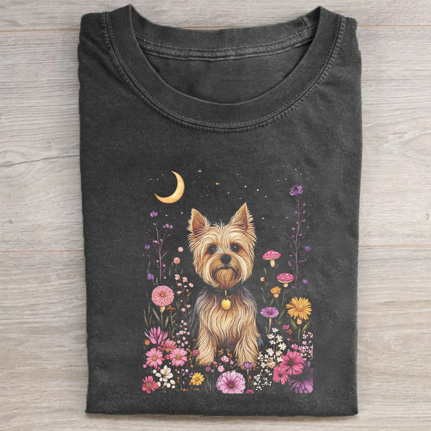 Yorkshire Terrier Dog Floral Garden Print Men's Casual T-Shirt