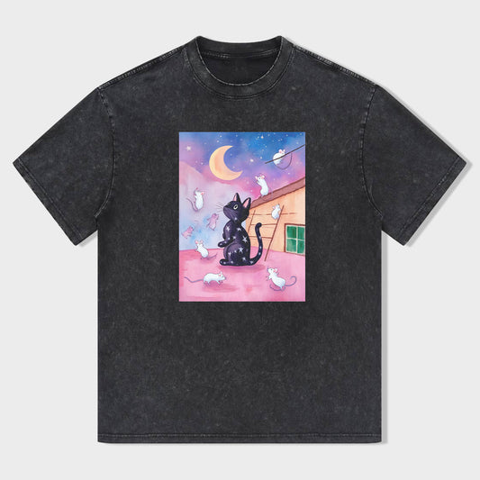 Black Cat Dreamy Sky Graphic T-Shirt