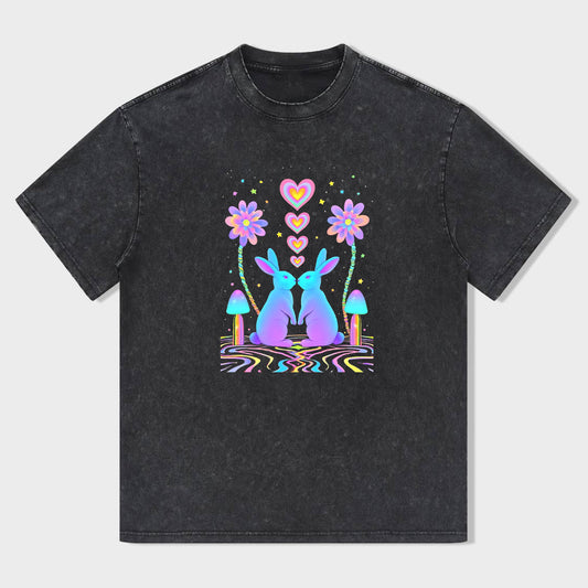 Colorful Bunny Rabbit with Flowers Graphic T-Shirt