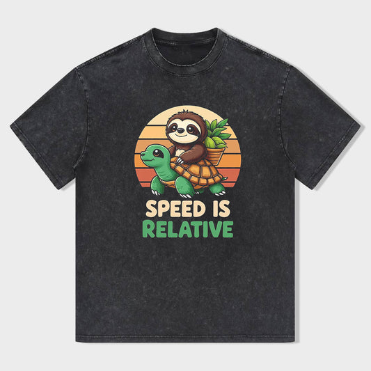 Speed is Relative Sloth Riding Turtle Graphic T-Shirt