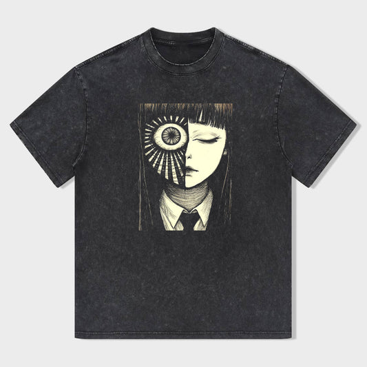 Artistic Graphic T-Shirt with Unique Sun Eye Design for Men Women - Fashionable Unisex Tee Shirt