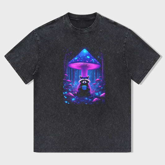Mushroom Forest Raccoon Graphic T-Shirt