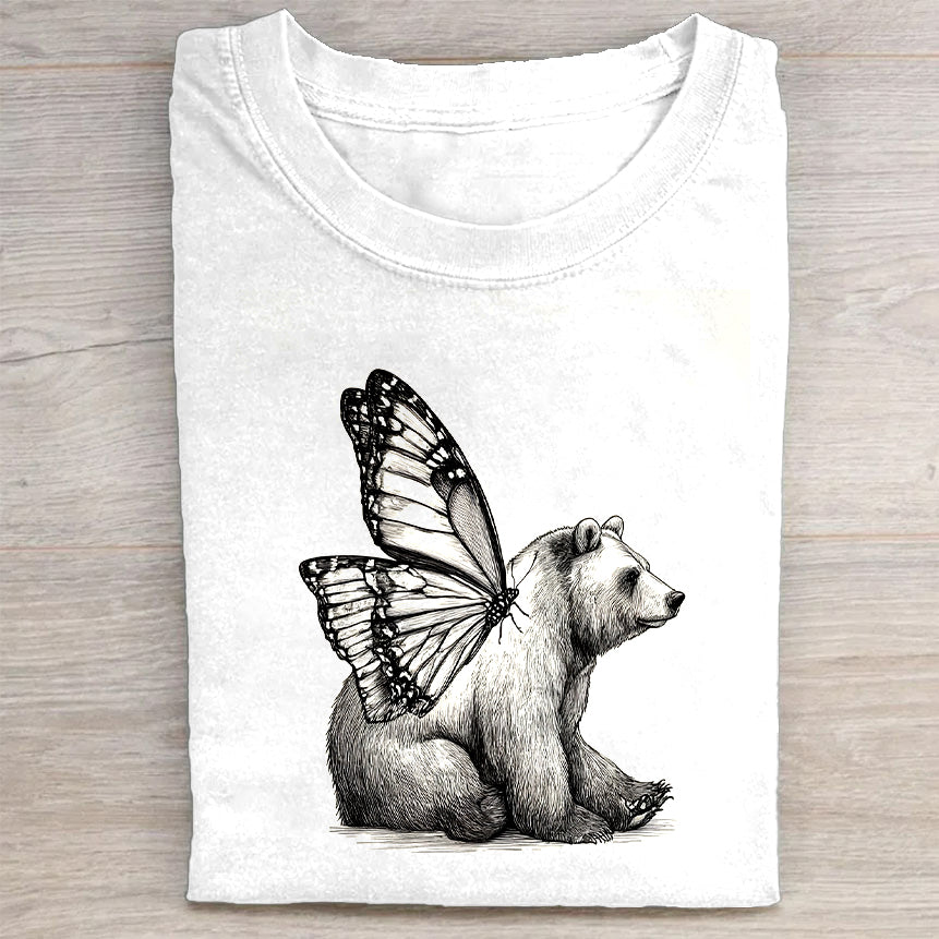 Butterfly Bear Graphic Print T-Shirt