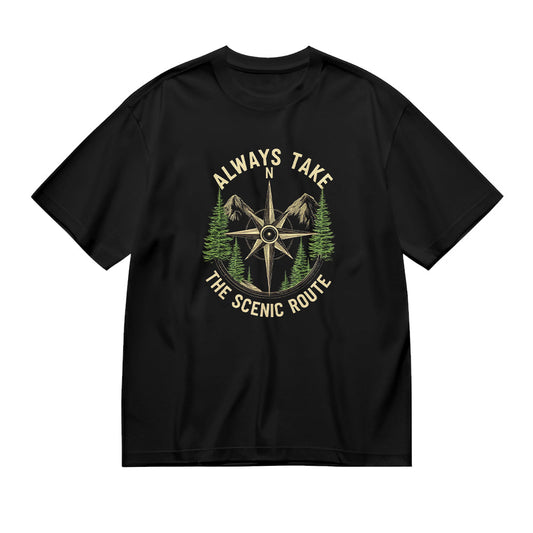 Always Take The Scenic Route Compass Graphic T-Shirt