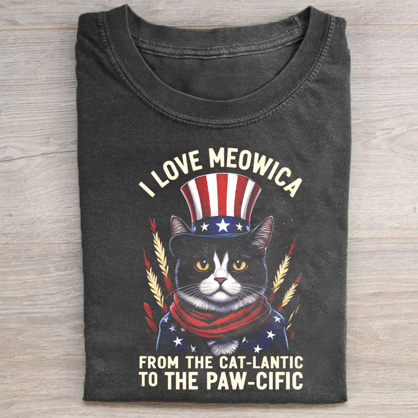 I Love Meowica - From the Cat-lantic to the Paw-cific - Patriotic Cat T-Shirt