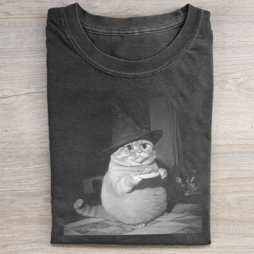 Vintage Cat in Witch Hat Graphic T-Shirt
