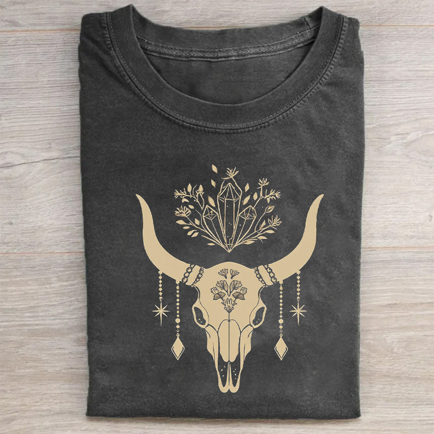 Bull Skull with Floral Design Men's Graphic T-Shirt