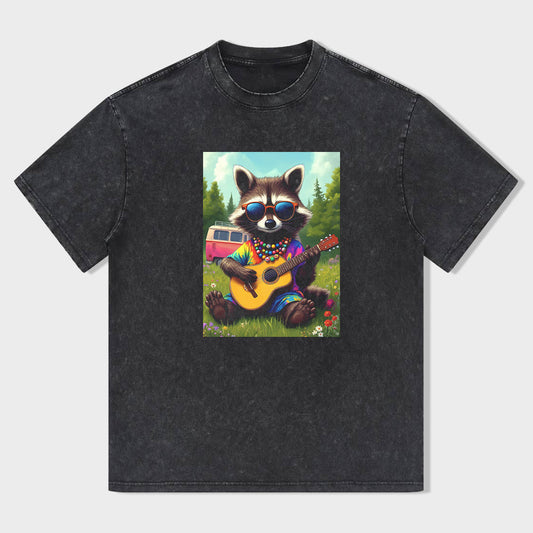 Cool Raccoon Playing Guitar Graphic T-Shirt