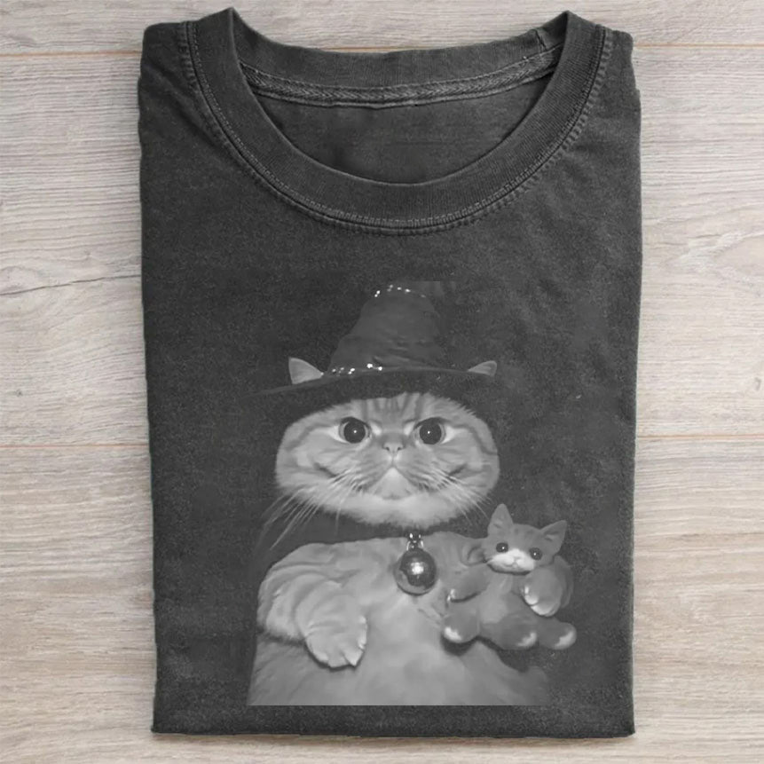 Witch Cat Holding Potion Bottle Graphic Print T-Shirt