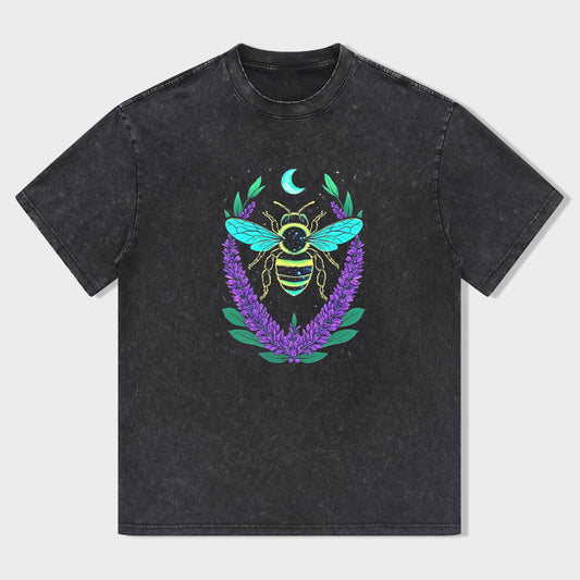 Bee and Lavender Graphic Tee for Women Men Unisex Casual Cotton T-Shirt