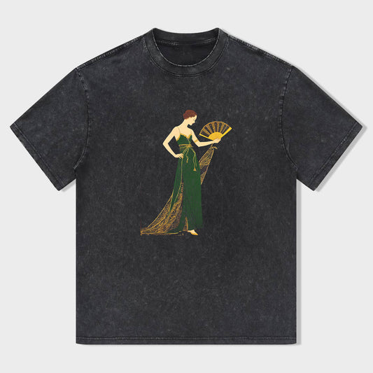 Vintage Black T-Shirt with Art Deco Woman Print