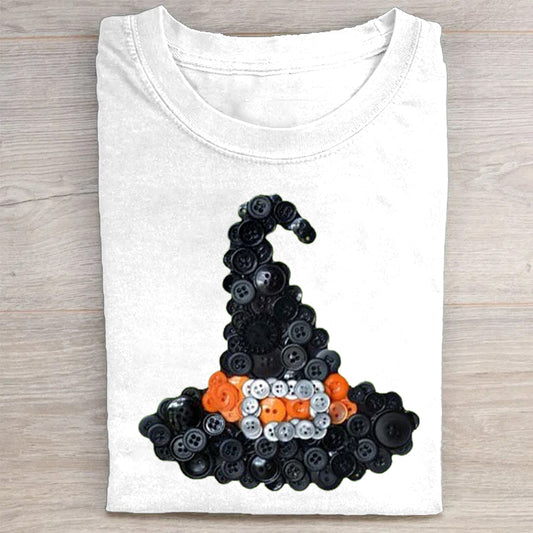 Button Witch Hat Design Graphic T-Shirt