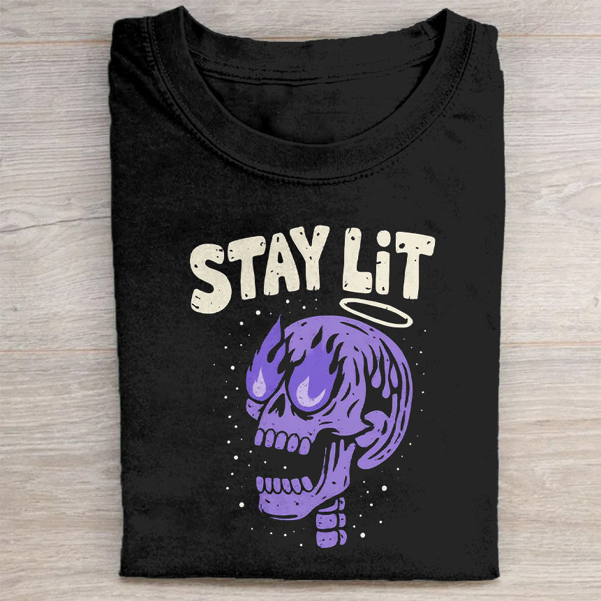 Stay Lit Skull Graphic T-Shirt