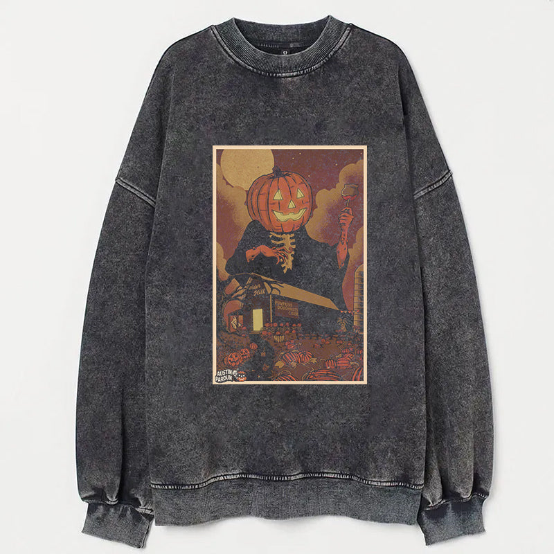 Halloween Pumpkin Skeleton House Print Graphic T-Shirt