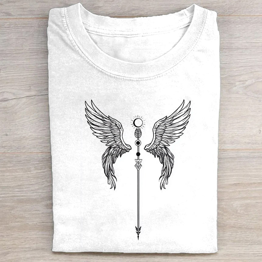 Angel Wings with Sword Graphic Print T-Shirt