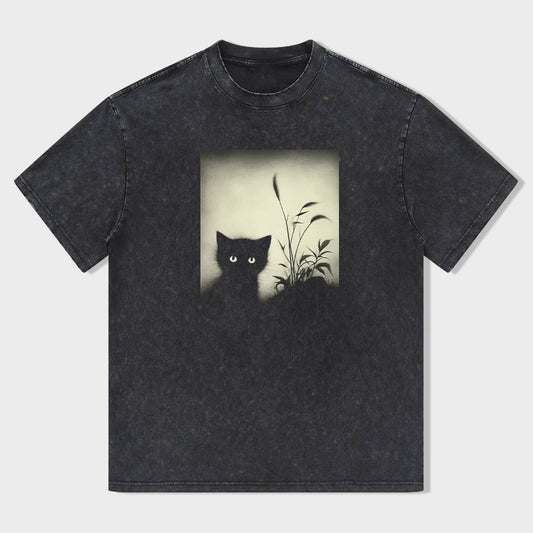 Black Cat Silhouette Graphic T-Shirt