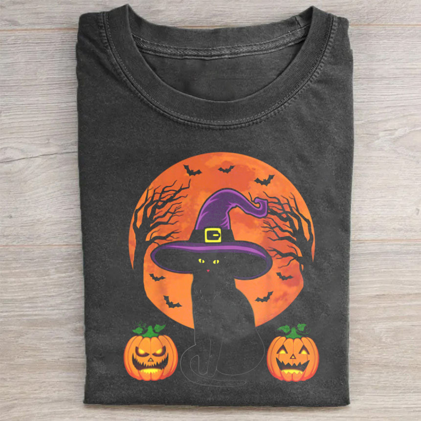 Retro Black Cat Halloween Pumpkin TShirt