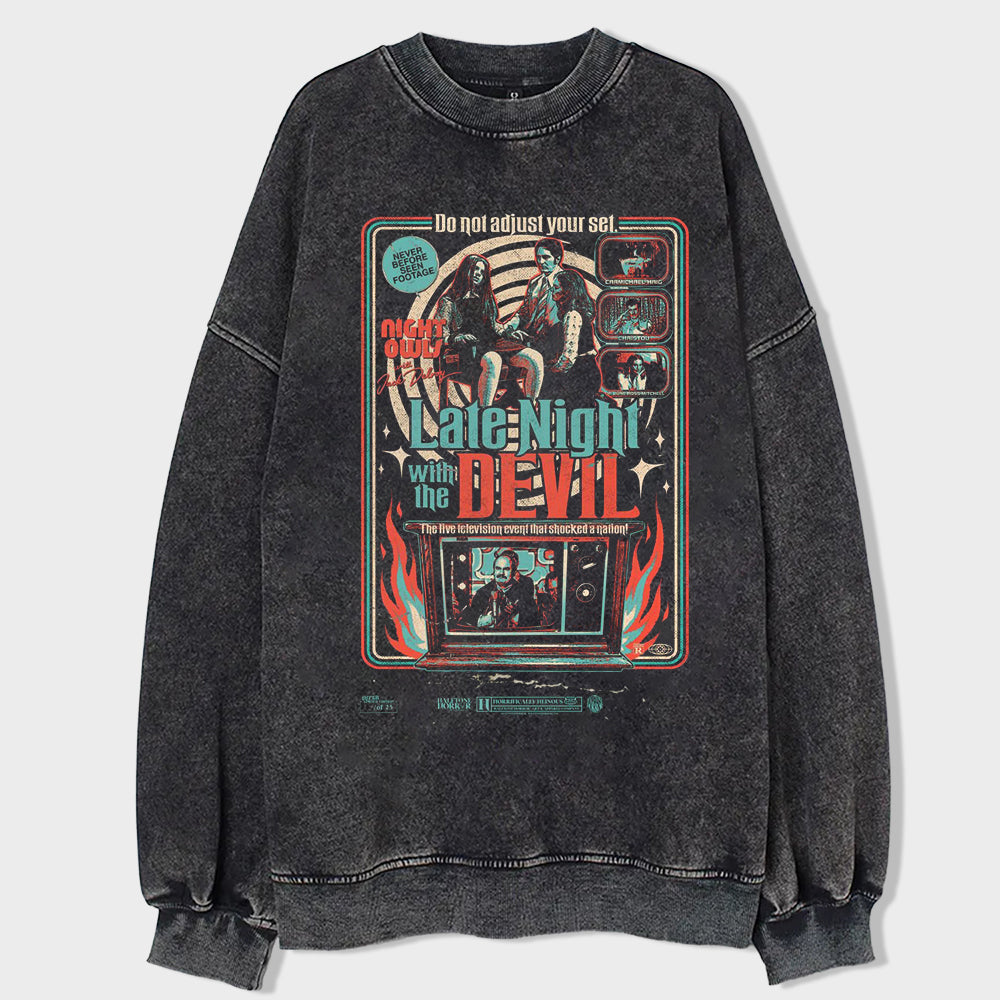 Devil's Live Night Acid Wash Sweatshirt - heygraff
