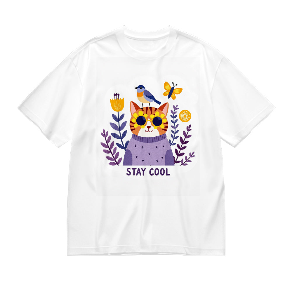 Cute Cat Graphic T-Shirt Stay Cool Design for Kids and Adults - Fun and Stylish Tee