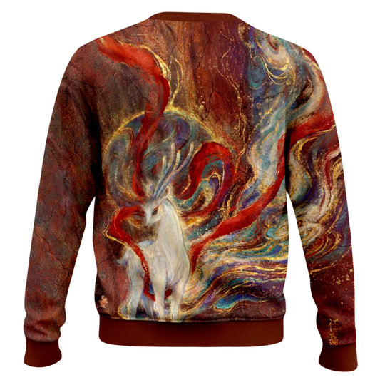 Dunhuang Art Fox Print Crewneck Sweater