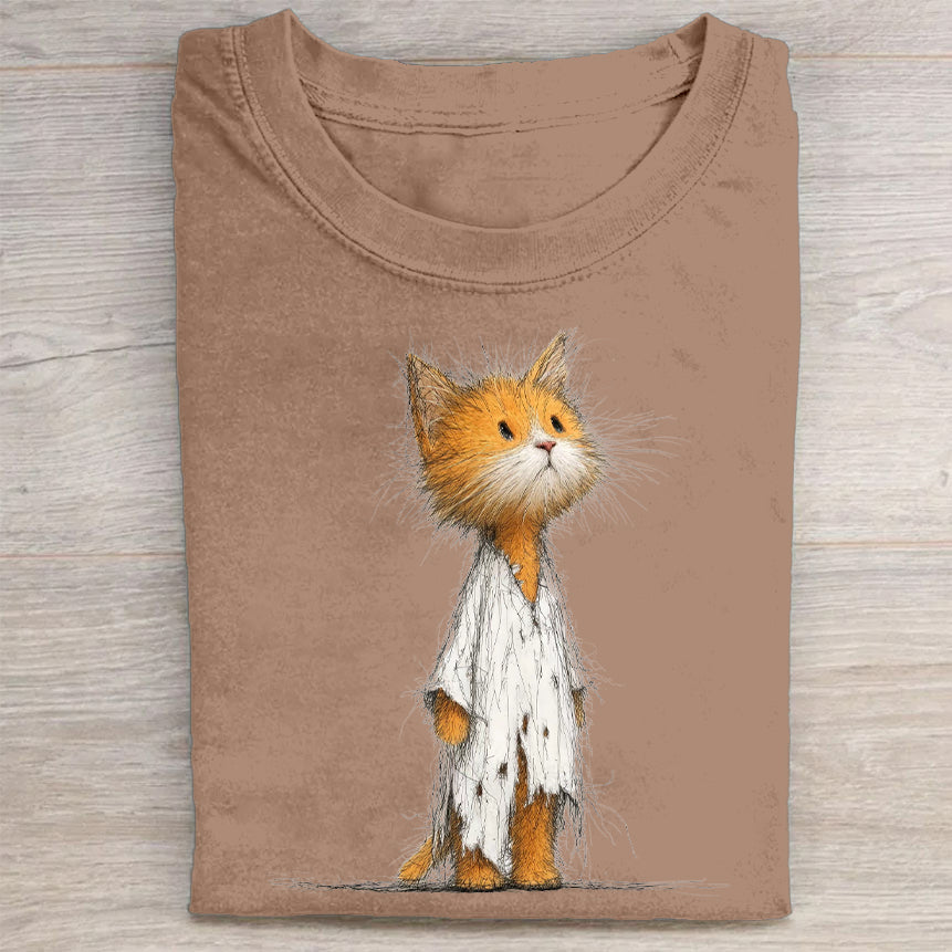 Cute Cat in Scarf Graphic Print Casual T-Shirt
