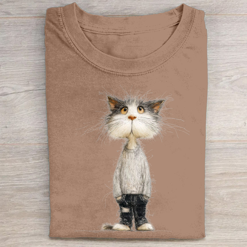 Cute Cat in Sweater Graphic Print T-Shirt