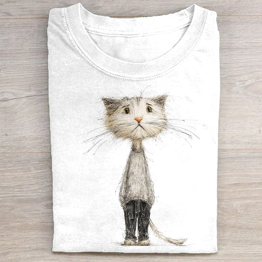 Whimsical Cat Art Print T-Shirt