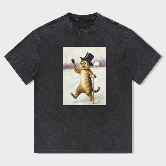Funny Cat in Top Hat and Cane Graphic T-Shirt