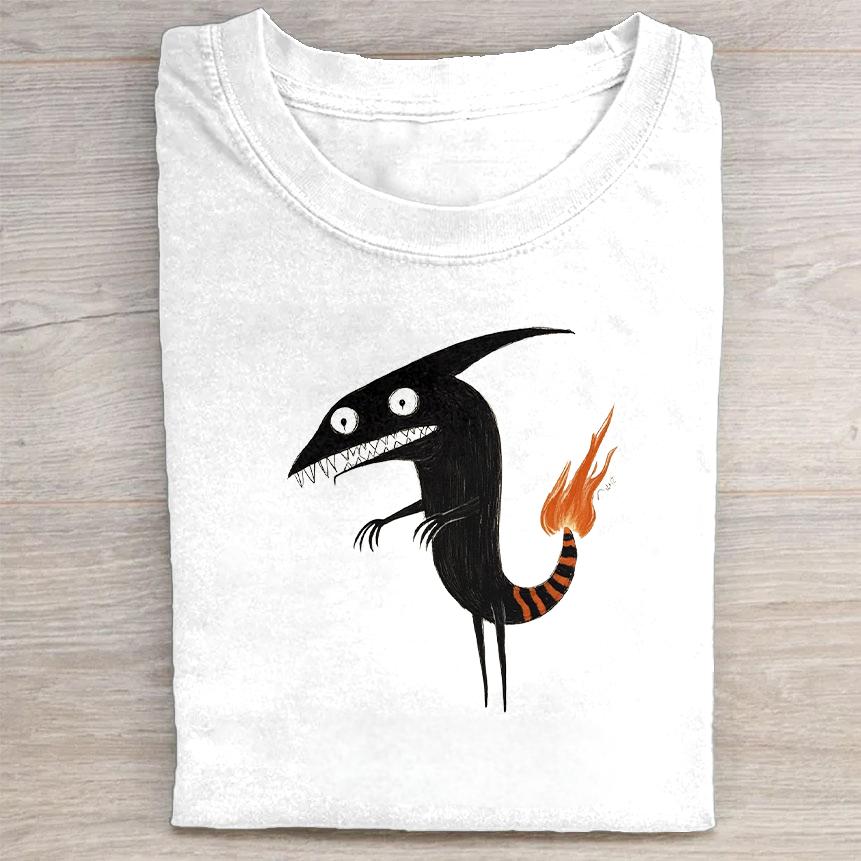 Black Dragon with Flame Design Graphic T-Shirt