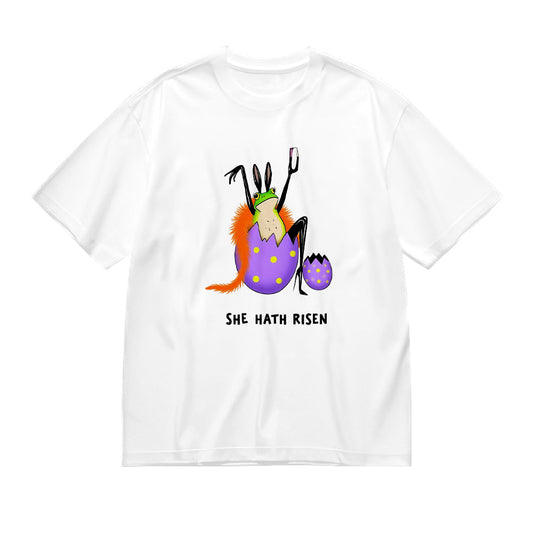 Easter Bunny with Egg She Hath Risen Graphic Print T-Shirt