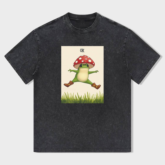 Frog with Mushroom Graphic Print Men's Casual T-Shirt