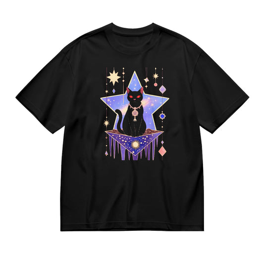 Black Cat Star Print T-Shirt