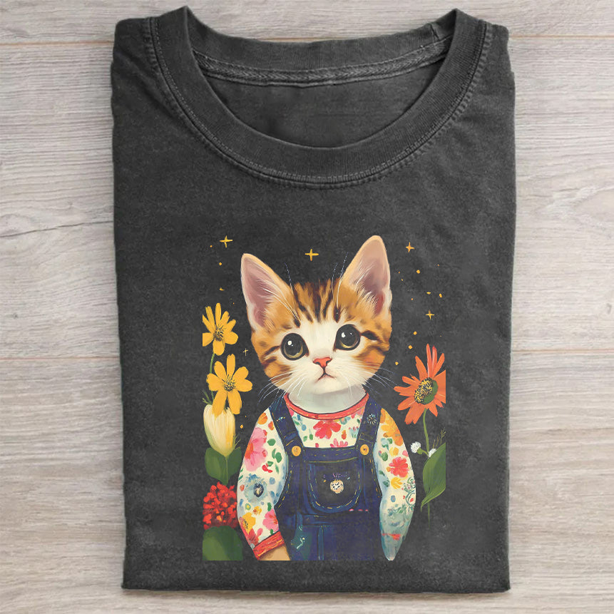Cute Kitten in Overalls Graphic T-Shirt