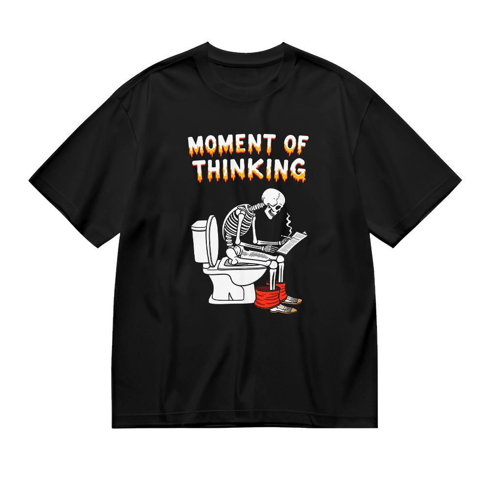 Moment of Thinking Funny Skeleton Toilet Graphic T-Shirt