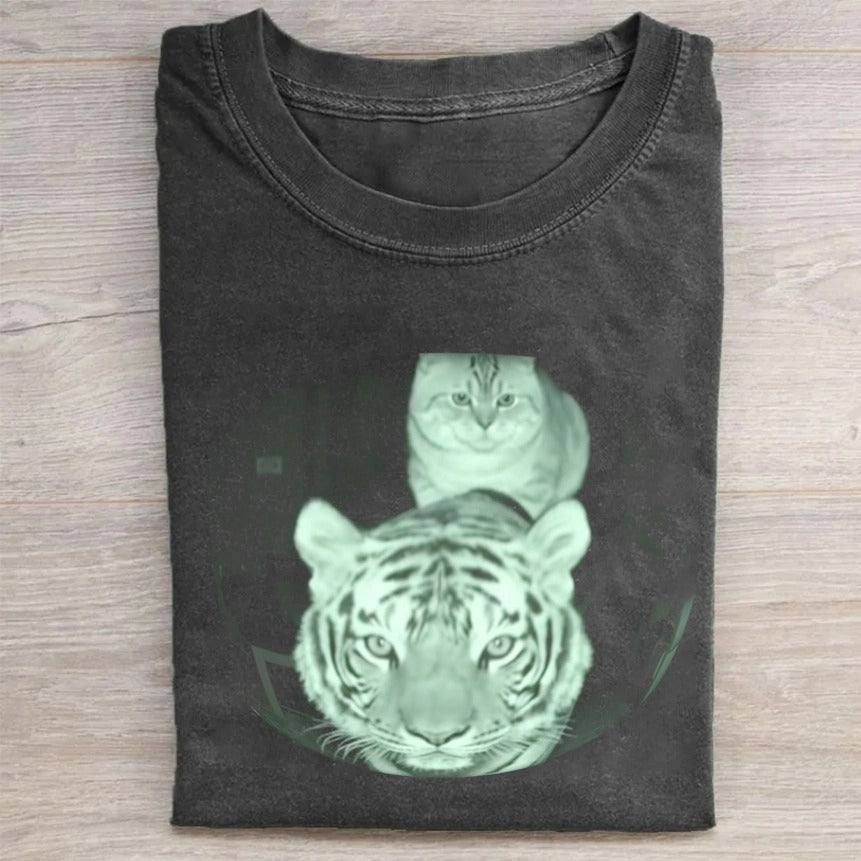 Tiger and Cat Glow-in-the-Dark Graphic T-Shirt
