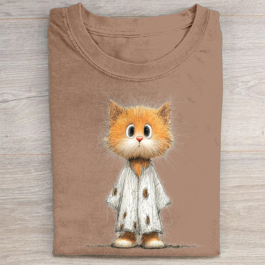 Cute Kitten in Sweater Graphic Print Casual T-Shirt