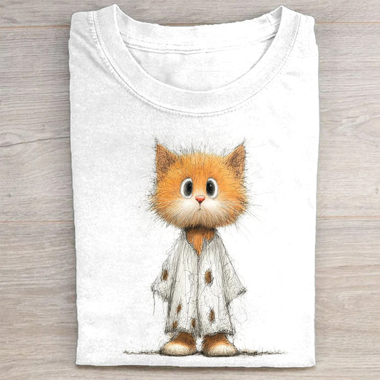 Cute Kitten in Sweater Graphic Print Casual T-Shirt