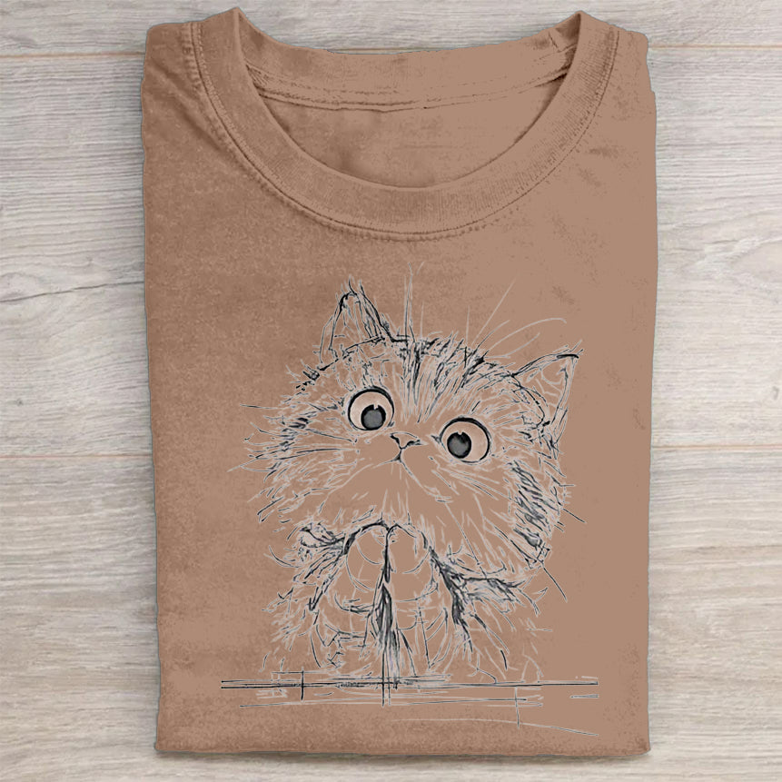 Cute Cat Face Graphic Print T-Shirt