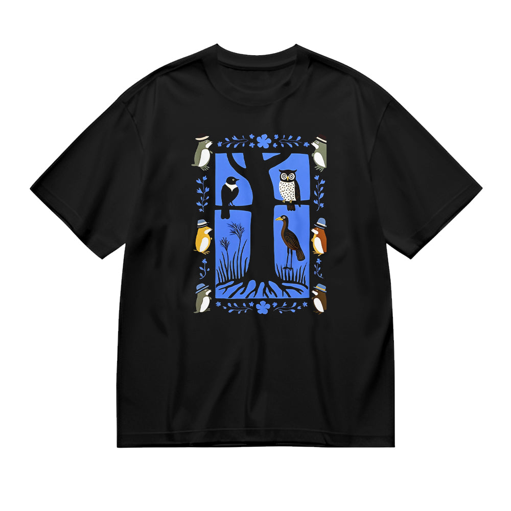 Blue Graphic Design Black T-Shirt