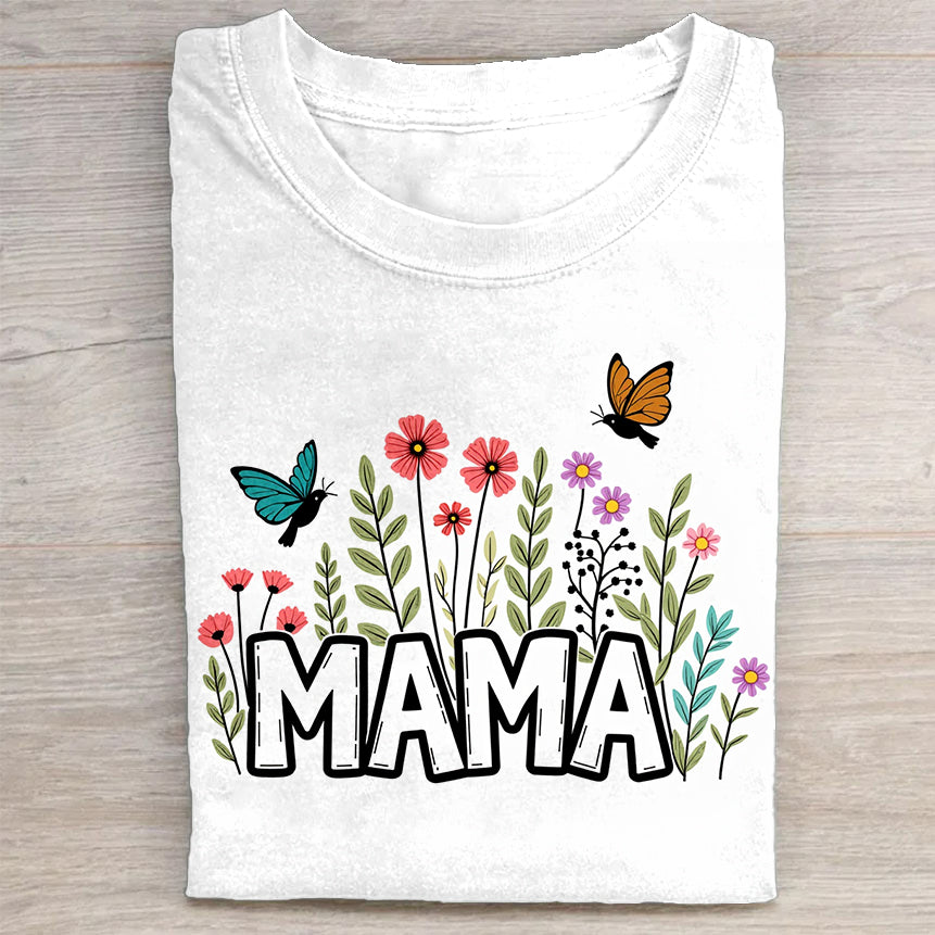 Floral Mama T-Shirt with Butterflies and Flowers - Gift for Mom