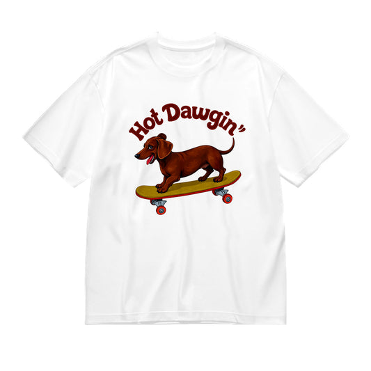 Hot Dawgin' Dachshund Skateboard Graphic T-Shirt