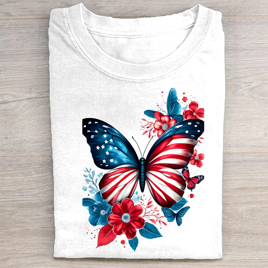 American Flag Butterfly Graphic T-Shirt