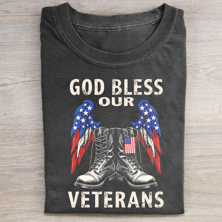 God Bless Our Veterans American Flag Boots T-Shirt