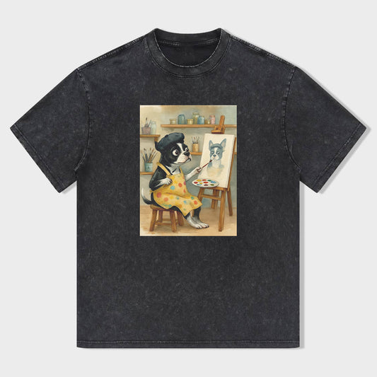 Artist Cat Painting Canvas Graphic T-Shirt