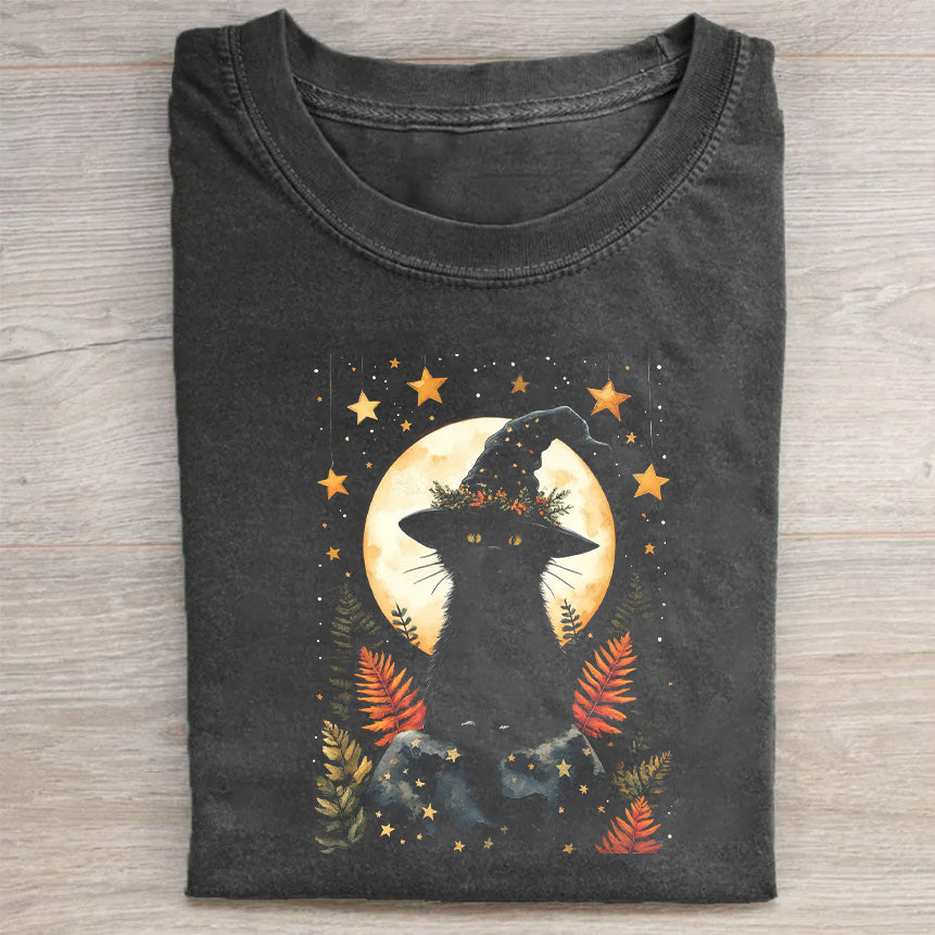 Black Cat Moon Night Sky Graphic T-Shirt