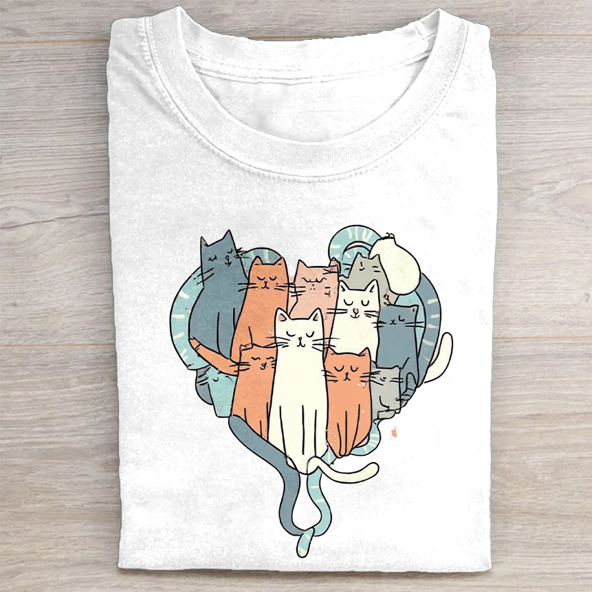 Cute Cats Graphic Print Women's Casual T-Shirt