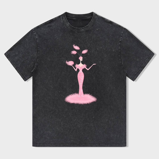 Pink Feather Dress Graphic T-Shirt