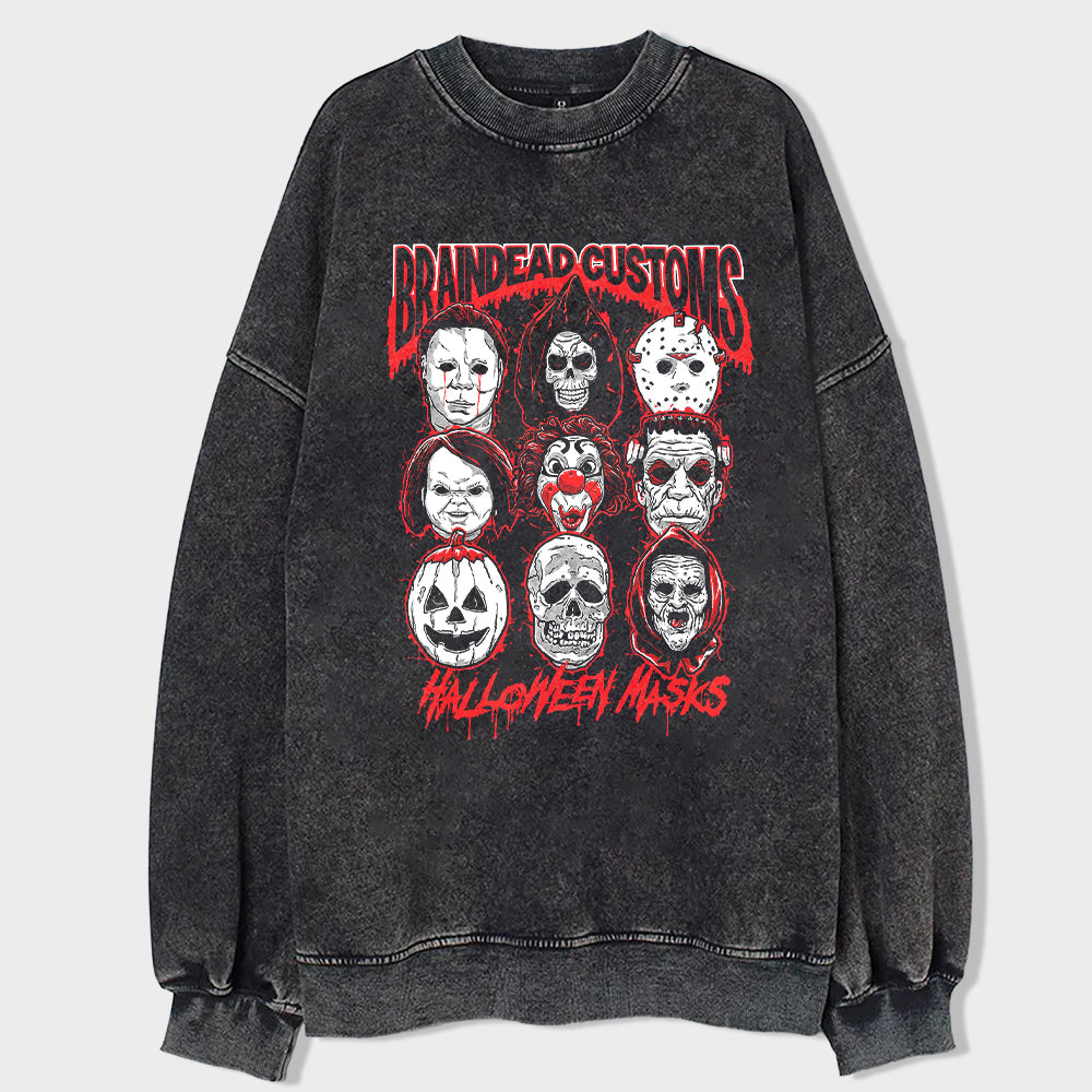 Ghost Mask Collection Acid Wash Sweatshirt - heygraff